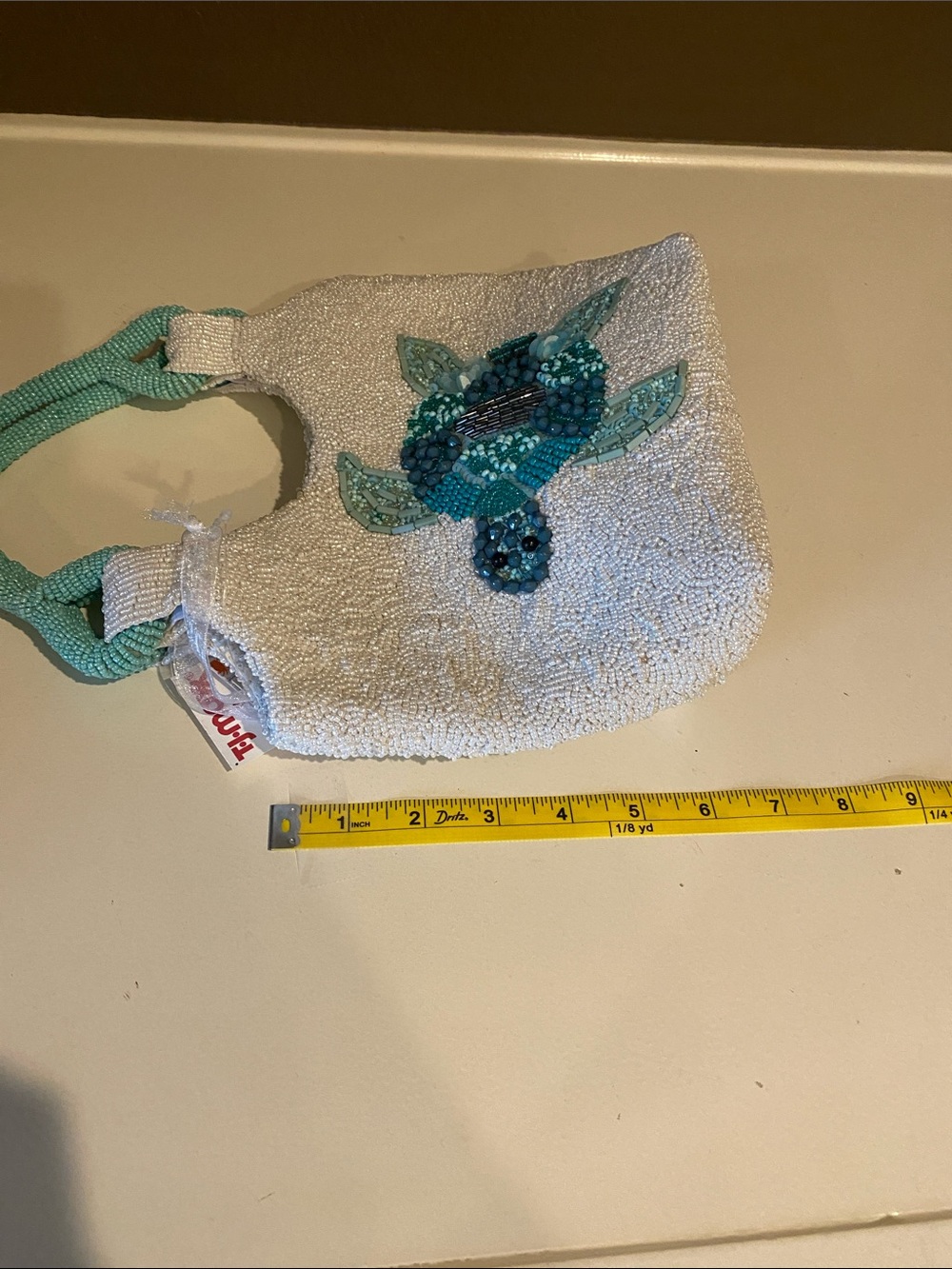 Beaded Turtle Shoulder Bag in White and Aqua - Picture 5 of 5